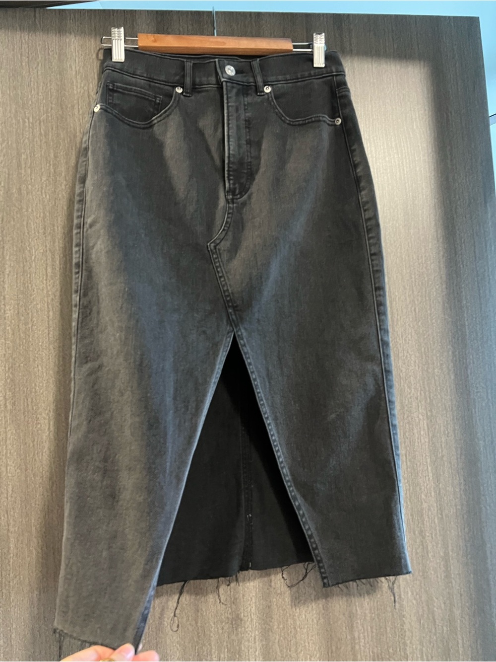 Express Black Denim Front-Slit Midi Pencil Skirt